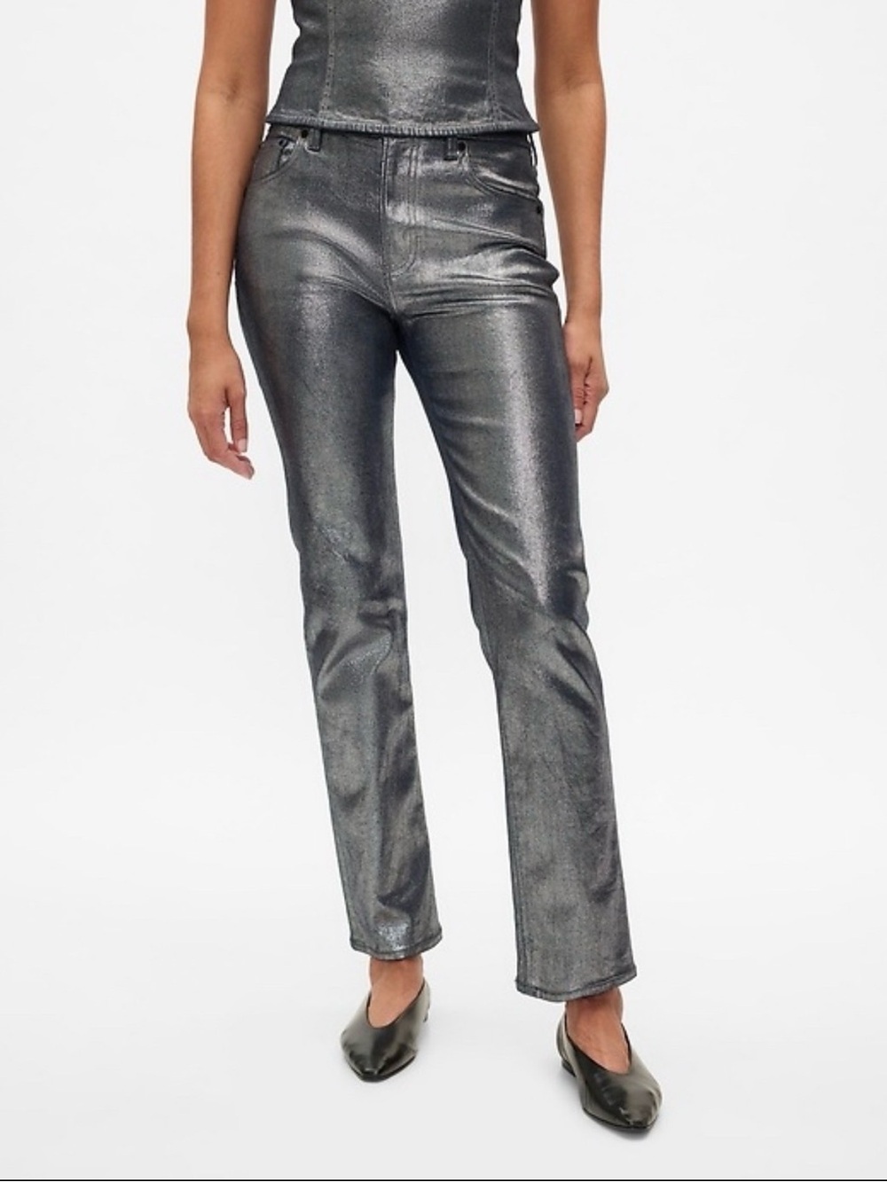 NWT GAP High Rise Metallic ’90s Slim Straight Jeans Silver 27/4 Tall